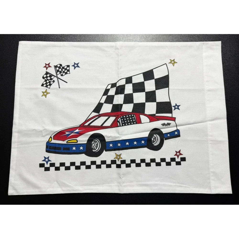 Travel Size Toddler Pillowcase Race Car Checkered Flag Stars 14